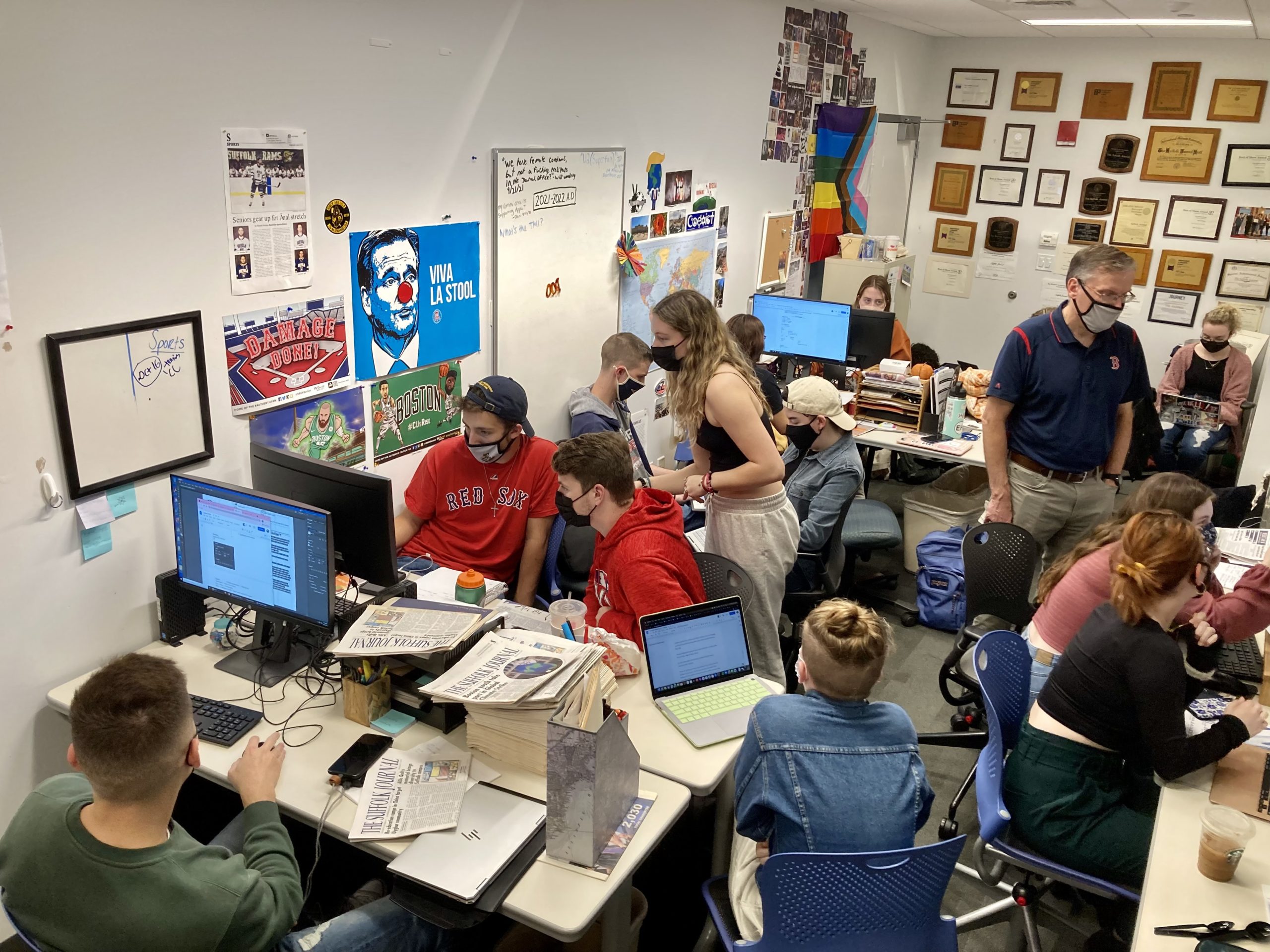 Students gather in The Suffolk Journal's newsroom.